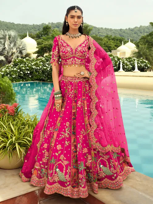 Rani pink regal peacock lehenga choli for wedding wear