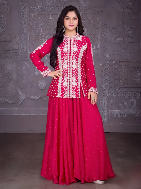 Rani pink silk palazzo suit with sequins and cutdana shimmer