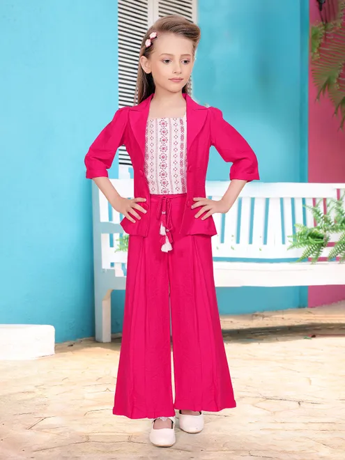 Rani pink silk printed palazzo suit