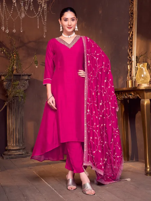 Rani pink silk salwar suit with dupatta