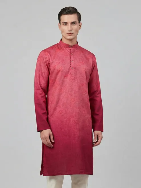 Rani pink silk shaded floral printed festive kurta