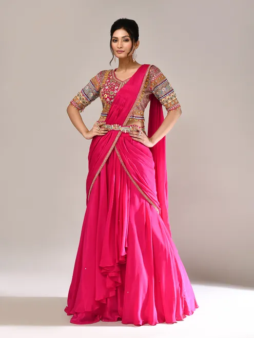 Rani pink silk wedding wear lehenga choli for women