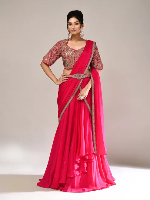 Rani pink silk zardosi work lehenga choli