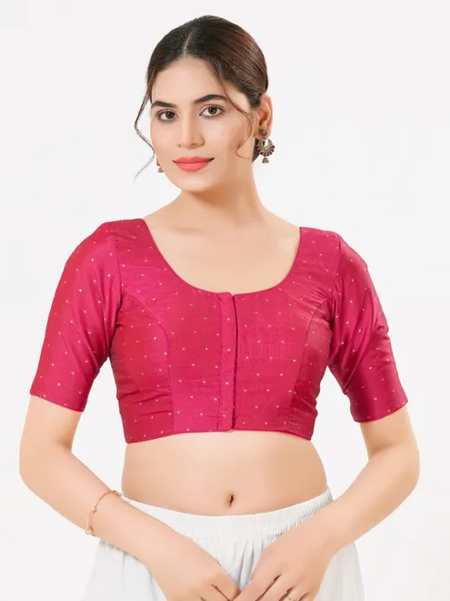 Rani pink tafeta silk zari front open blouse