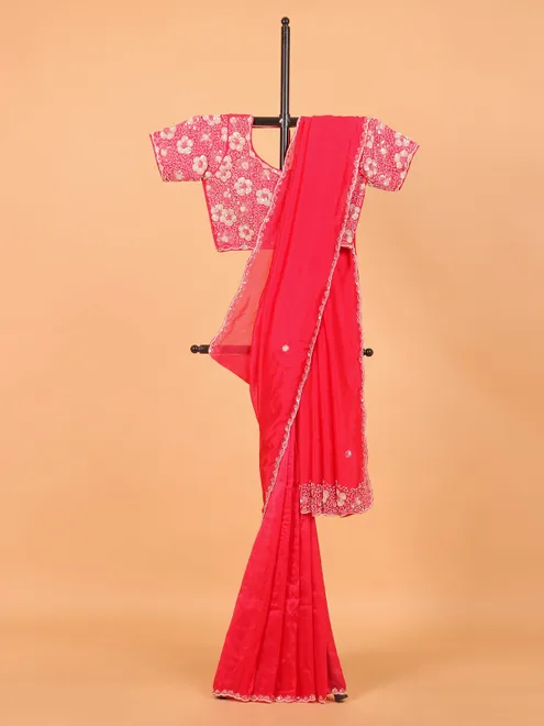 Rani pink tissue silk saree for wedding