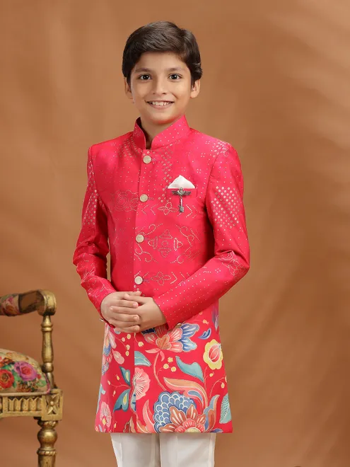 Rani pink zari silk indo western outfit