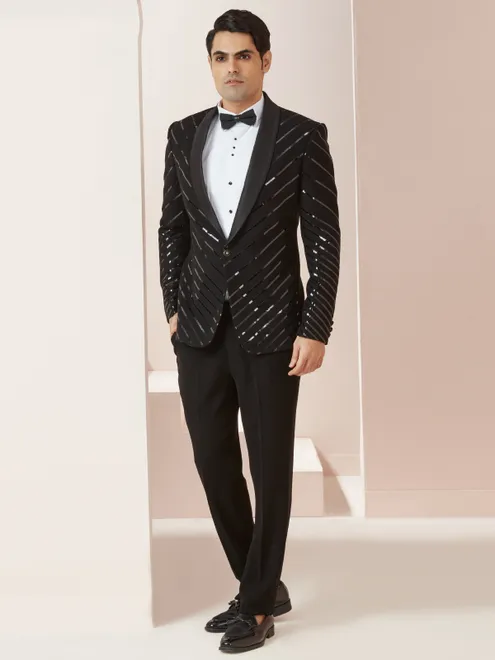 Reception wear terry rayon balck coat suit