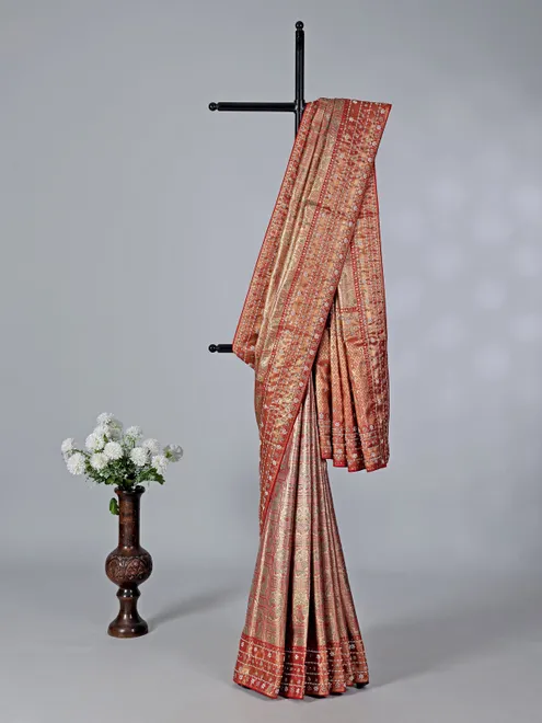 Red and beige kanjivaram silk saree