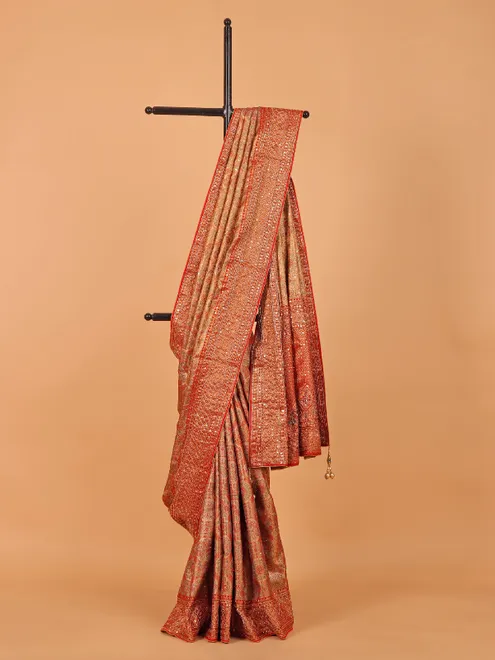 Red art kanjivaram silk saree for wedding