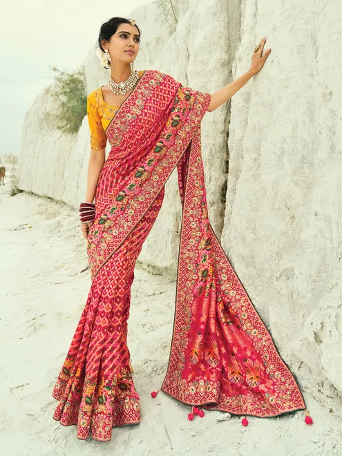 Red bandhej wedding wear saree in georgette
