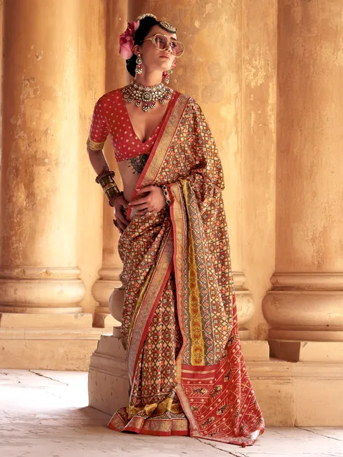 Red beige royal patola saree