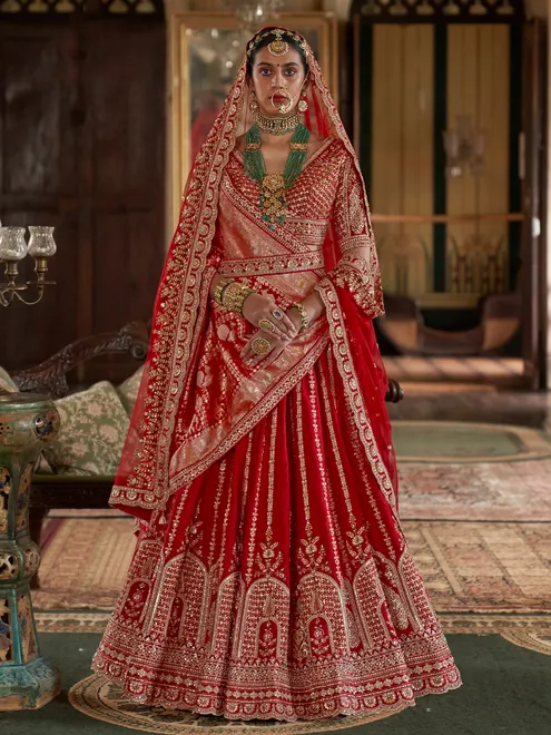 Red bridal lehanga choli in soft silk