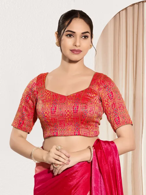 Red brocade zari weaving traditional blouse