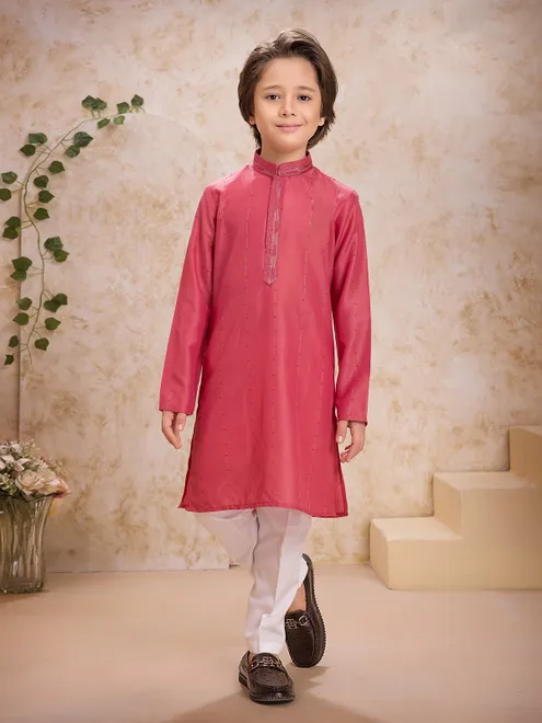 Red cotton silk occasion kurta suit