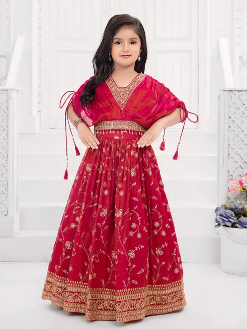 Red embellished silk lehenga choli