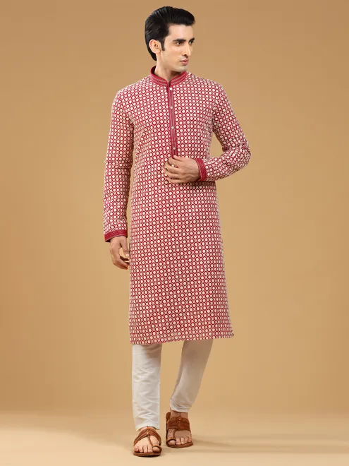 Red georgette embroidery  Men Kurta pajama