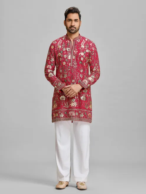 Red georgette royal embroidered kurta suit