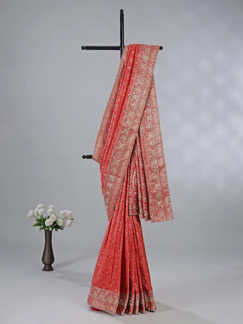 Red kanjivaram silk saree with zari work