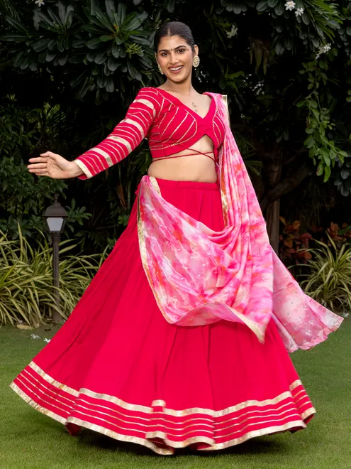 Red navratri silk lehenga choli with gota work