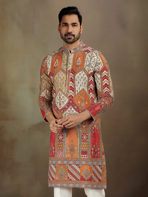 Red orange zardosi kurta for navratri look