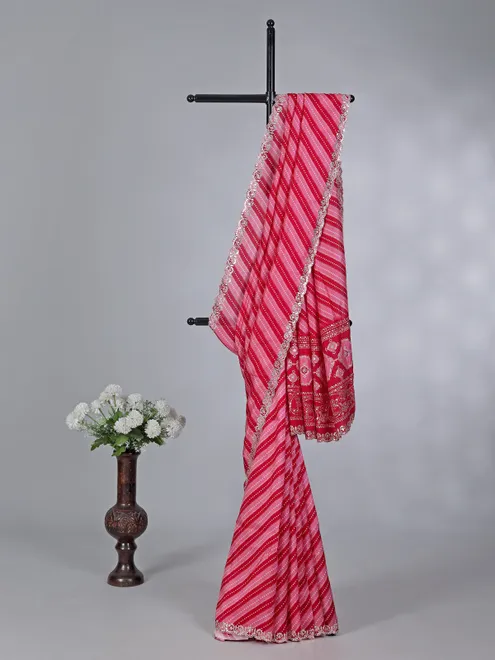 Red pink silk festival wear saree
