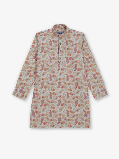 Red printed cotton silk kurta for festive