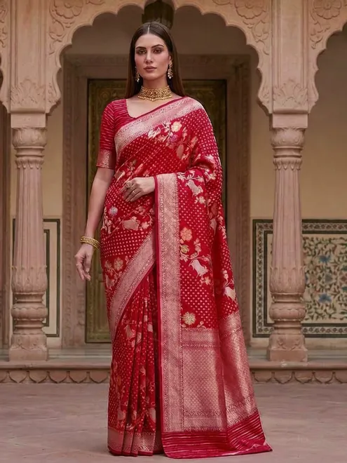Red pure banarasi silk zari woven wedding festive saree