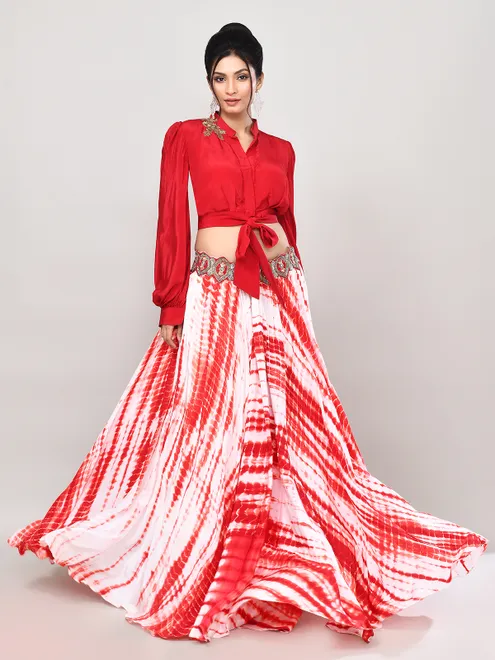 Red satin silk zardosi work designer lehenga choli