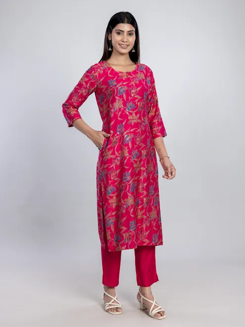Red silk printed kurti with print for women