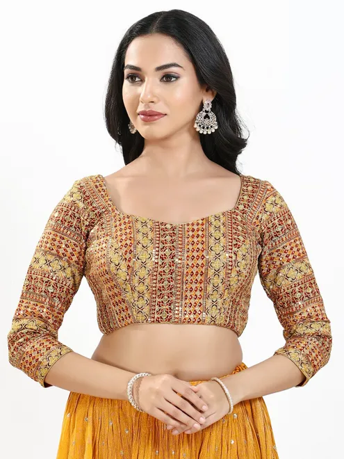 Red silk quarter sleeve ready made blouse