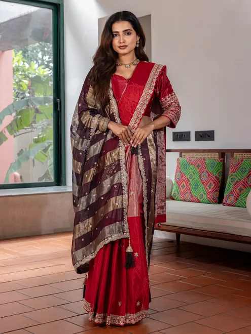 Red silk saree for reception wear