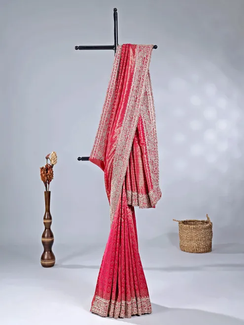 Red silk saree with zari embellishments