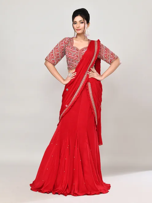 Red silk sweetheart designer lehenga choli