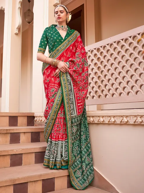 Red patola silk wedding saree with blouse