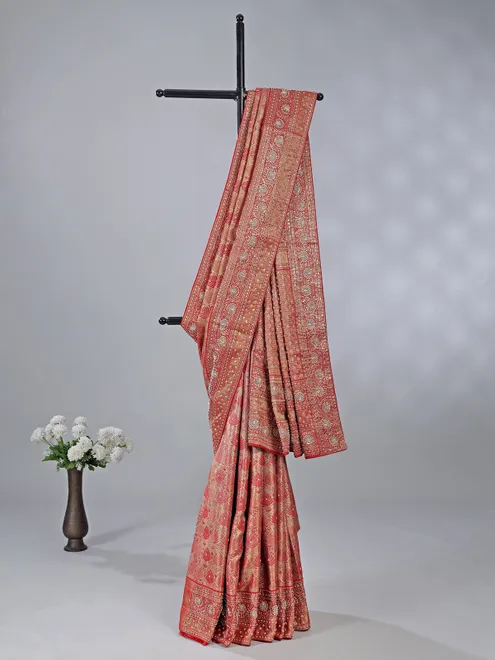 Red silk wedding wear saree with zari weaving