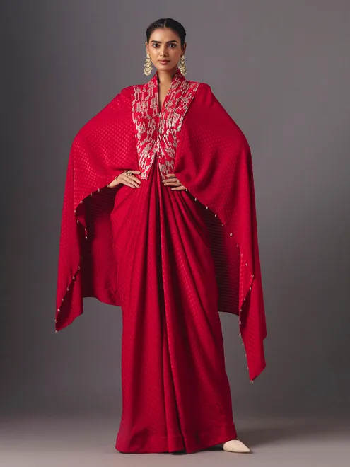 Red soft georgette designer indowestern festive suit