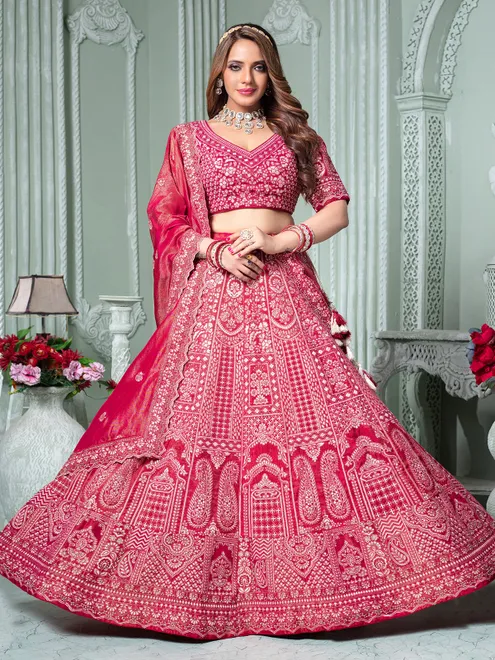 Red tissue silk lehenga choli for wedding wear