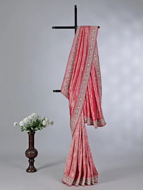 Red tissue silk wedding wear saree