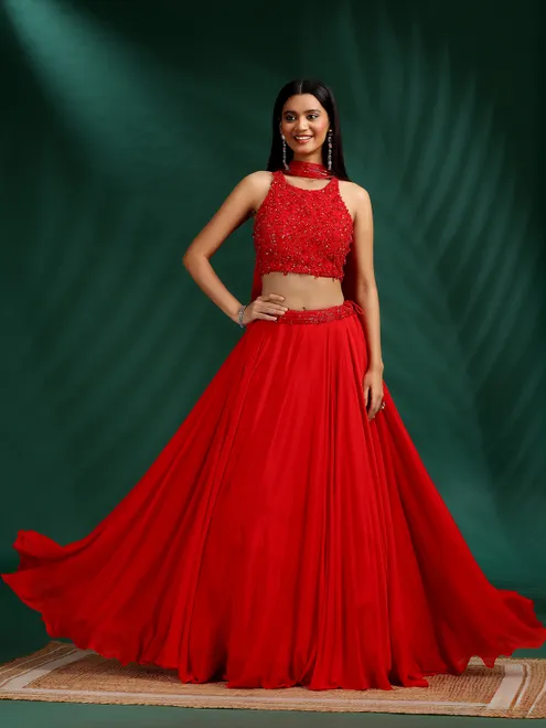 Red wedding wear silk lehenga choli