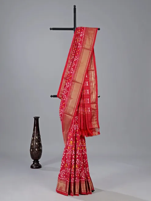 Red zari weaving patola silk saree for wedding