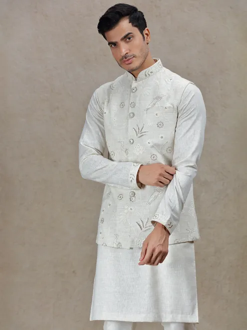 Regal allure cream waistcoat set for festive celebrations