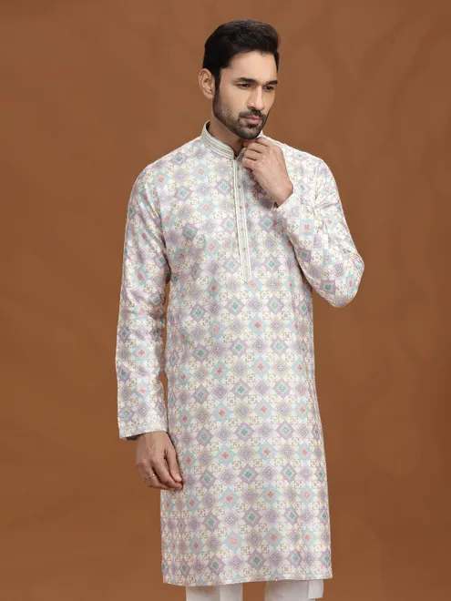 Regal cream purple viscose embroidered kurta suit