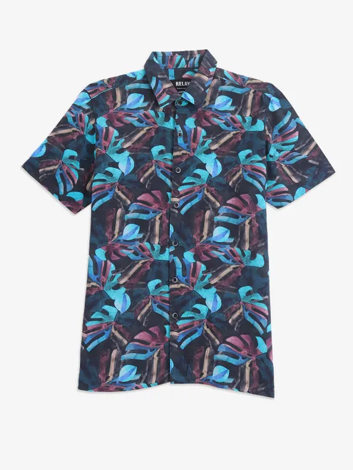 RELAY blue cotton printed shirt