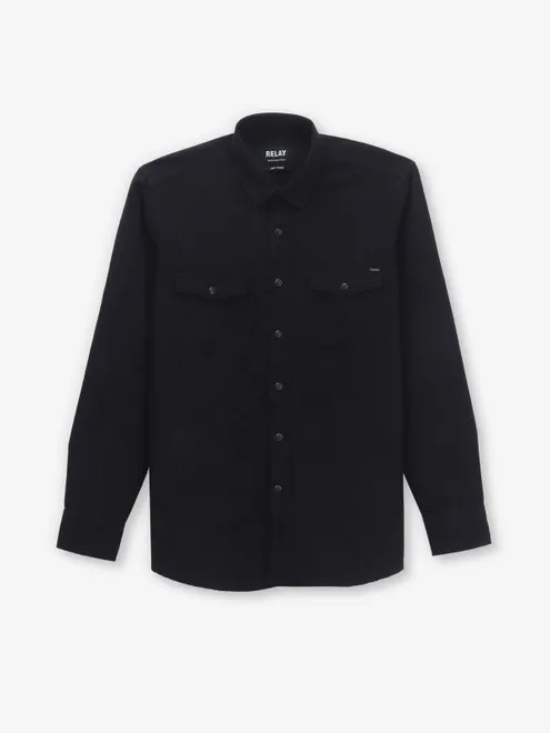 RELAY solid black cotton casual shirt