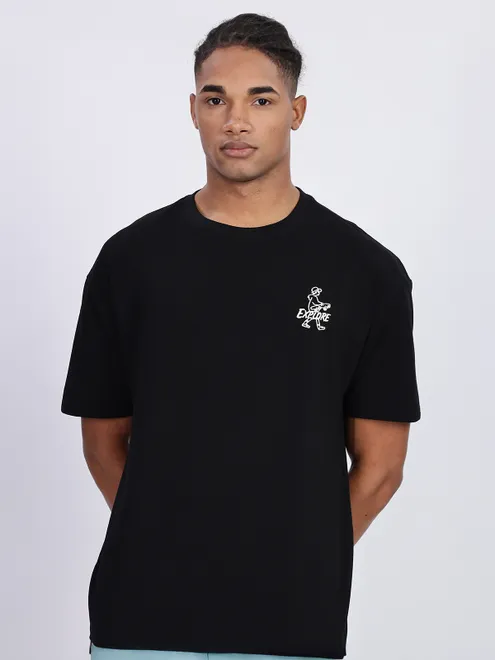 REX STRAUT black oversized round neck t-shirt