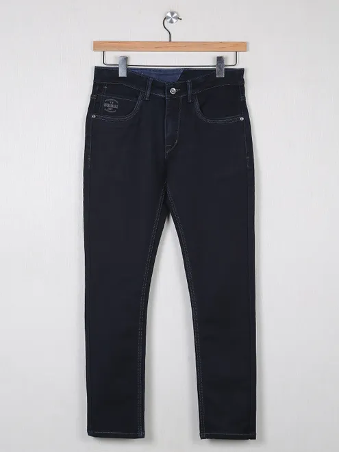 Rex Straut casual solid black denim slim fit jeans