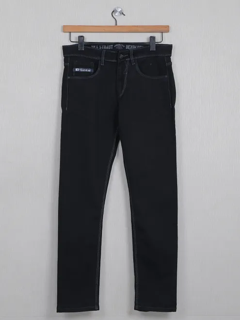 Rex Straut solid black denim men jeans