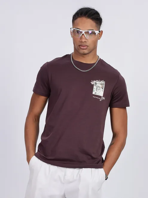 REX STRAUT wine slim fit round neck t-shirt