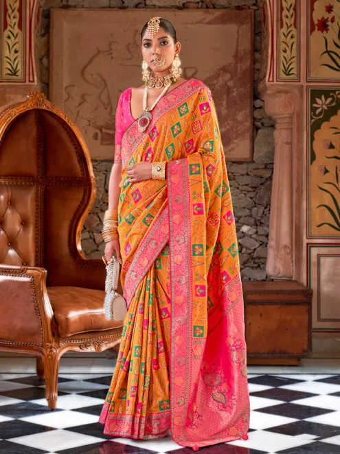 Rich mustard yellow wedding saree