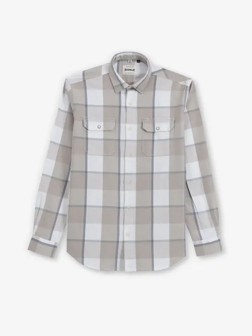 RIVER BLUE beige checks shirt for men